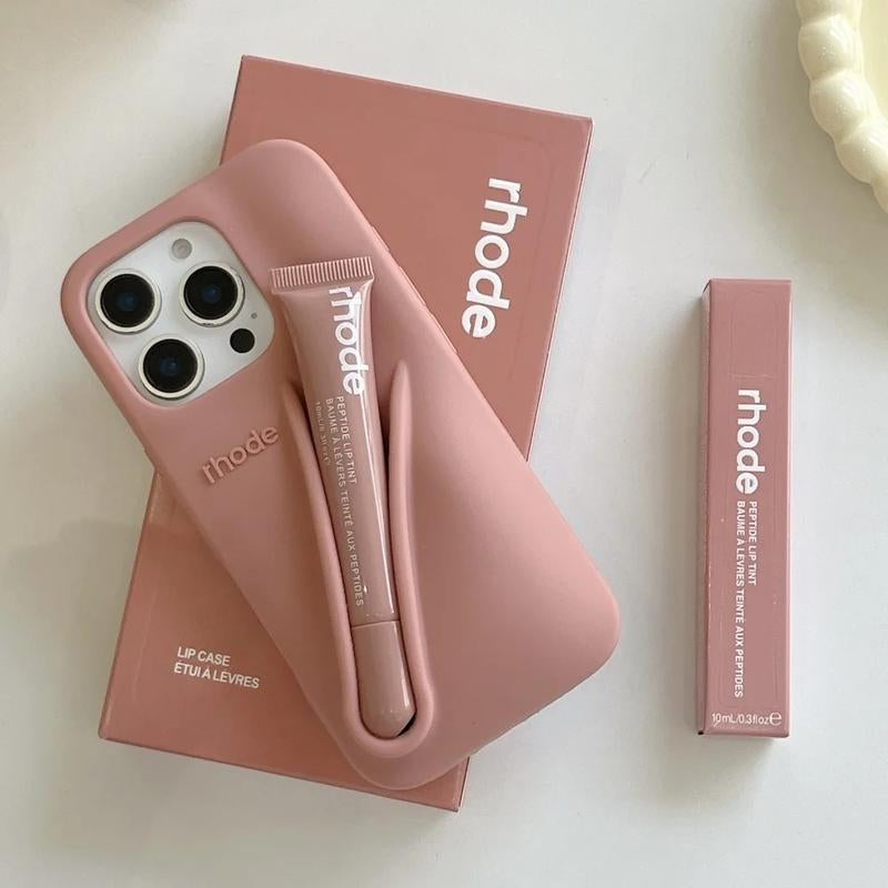 Lip Gloss and Lipstick Design Phone Case for Iphone 11, 12, 13, 14, 15, 16 Pro Max and plus – Cute Toast Espresso Pattern, Ribbon Box Gift Packaging, Soft Silicone Shockproof Back Cover