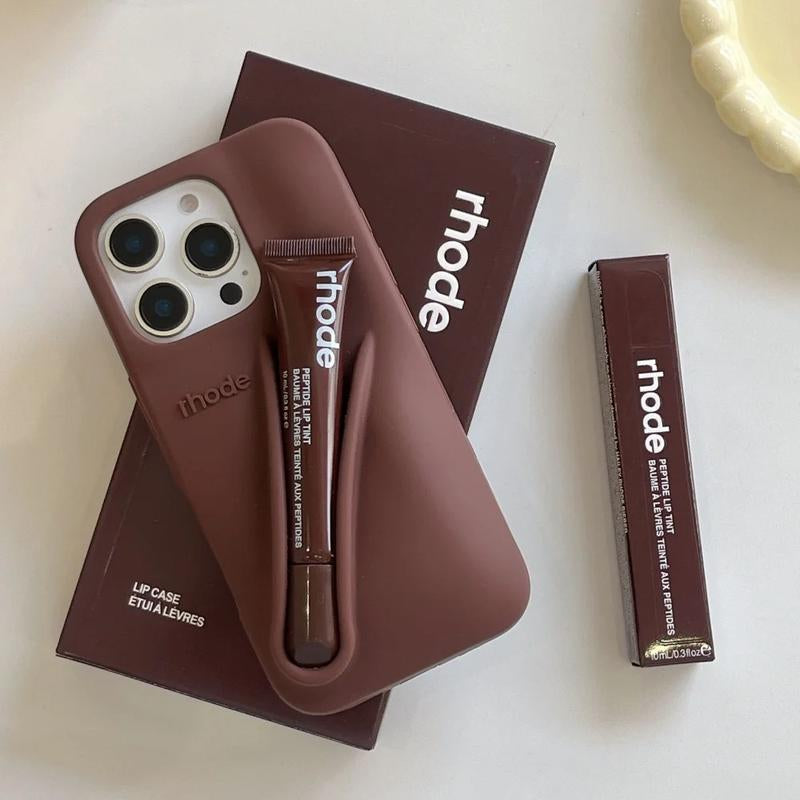 Lip Gloss and Lipstick Design Phone Case for Iphone 11, 12, 13, 14, 15, 16 Pro Max and plus – Cute Toast Espresso Pattern, Ribbon Box Gift Packaging, Soft Silicone Shockproof Back Cover