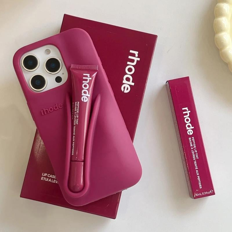 Lip Gloss and Lipstick Design Phone Case for Iphone 11, 12, 13, 14, 15, 16 Pro Max and plus – Cute Toast Espresso Pattern, Ribbon Box Gift Packaging, Soft Silicone Shockproof Back Cover