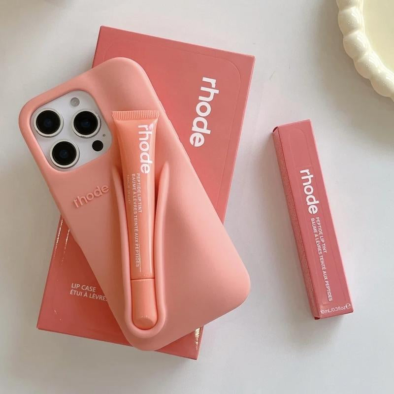 Lip Gloss and Lipstick Design Phone Case for Iphone 11, 12, 13, 14, 15, 16 Pro Max and plus – Cute Toast Espresso Pattern, Ribbon Box Gift Packaging, Soft Silicone Shockproof Back Cover