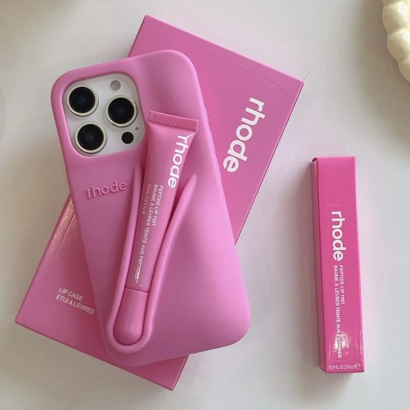 Lip Gloss and Lipstick Design Phone Case for Iphone 11, 12, 13, 14, 15, 16 Pro Max and plus – Cute Toast Espresso Pattern, Ribbon Box Gift Packaging, Soft Silicone Shockproof Back Cover